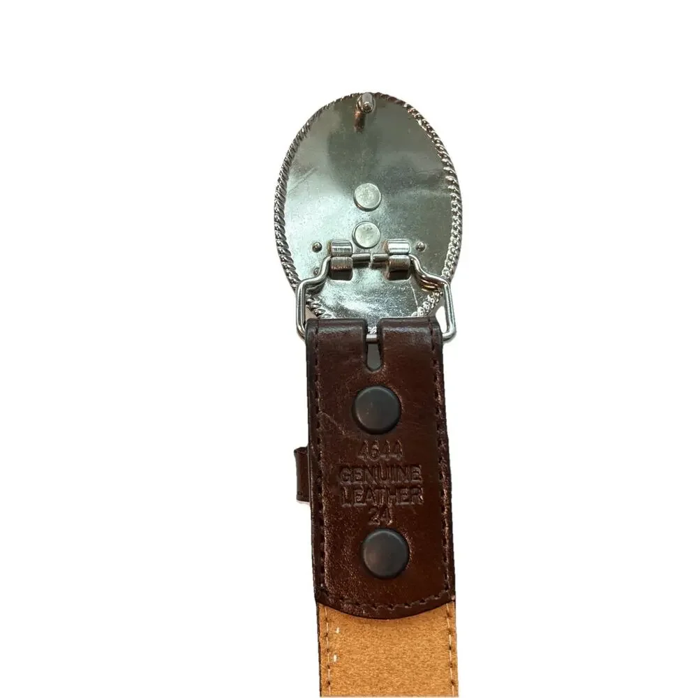 3D Belt Co Youth Kids 24 Hair On Cowhide Belt Bull Rider Buckle Embossed Leather